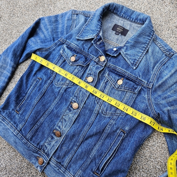 J Crew Indigo Denim Blue Jean Trucker Distressed Coat Cropped Womens Size Small - Picture 11 of 16